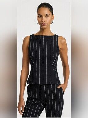 Express SEALED! NWT! Linen Blend Striped Boat Neck Tailored Peplum Tank. Sz Sm.